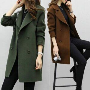 Mid-length, cocoon-shaped double-ed woolen fabric, loose and slimming coat